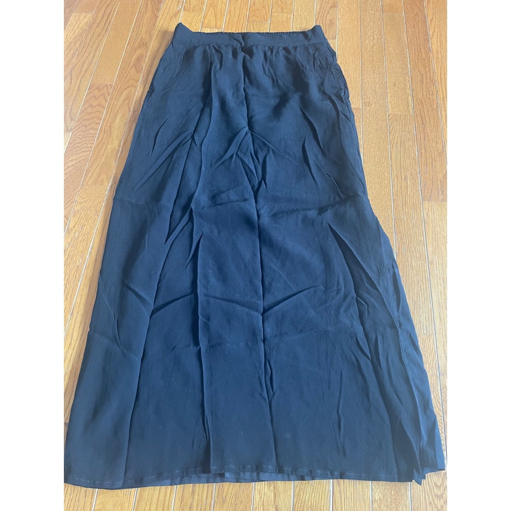 LOFT Skirt Womens Small Black Rayon Elastic Waist Slit Side Pocket Gothic Maxi‎